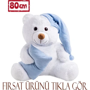 80 cm Mavi Yastıklı Uyku Arkadaşı Peluş Ayıcık