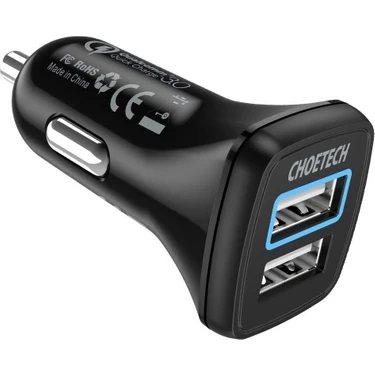 Choetech 36W Çift USB Çıkışlı Quickcharge 3.0 Araç Şarj Cihazı - C0051-V5 -