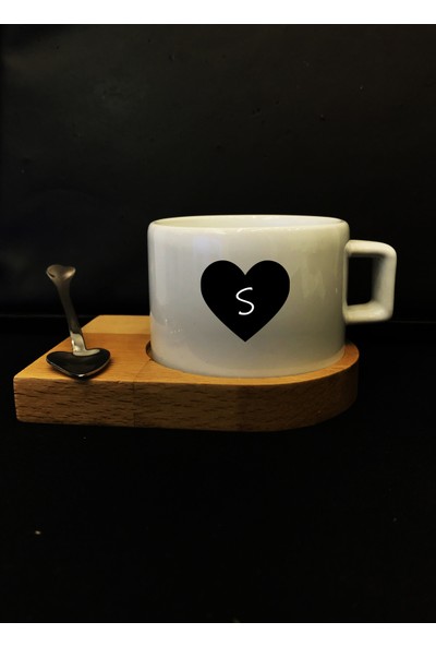 Alsa Tasarım S Harfli Kalp Baskılı Nescafe- Espresso Fincanı
