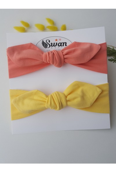Swan Butik Kız Çocuk Bebek Bandana Toka Seti 2'li Şeftali, Sarı