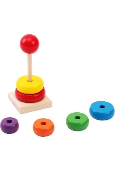 Hamaha Wooden Toys Ahşap Zeka Eğitici Tangram+Geometrik Şekiller+Bultak+Tırtıl+Kule 6'lı Set