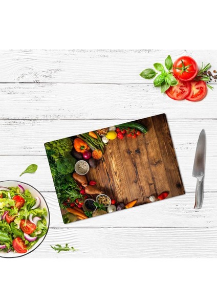 20x30 cm Cam Kesme Tahtası Ahşap ve Sebzeler fiyatları