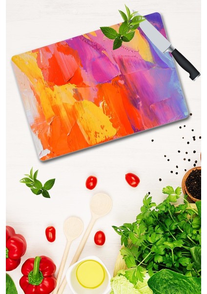 Gökkuşağı Desenli Cam Kesme Tahtası 30 cm x 40 cm