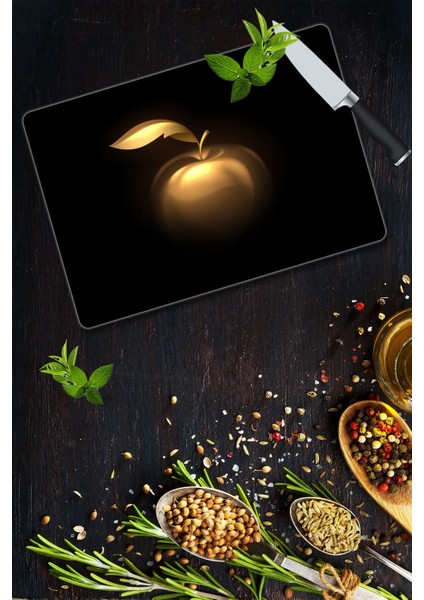 Altın Elma Desenli Cam Kesme Tahtası 30 cm x 40 cm fiyatları