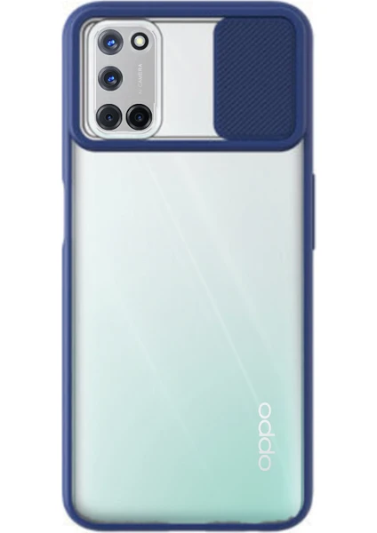 Case World Oppo A72 Kapak Lensi Açılır Kapanır Kamera Korumalı Silikon Kılıf - Lacivert