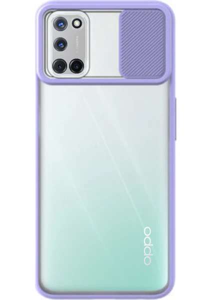 Case World Oppo A72 Kapak Lensi Açılır Kapanır Kamera Korumalı Silikon Kılıf - Lila