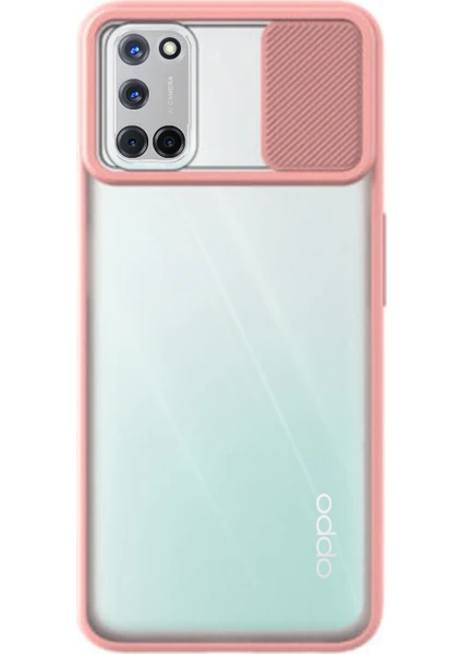 Case World Oppo A72 Kapak Lensi Açılır Kapanır Kamera Korumalı Silikon Kılıf - Pudra