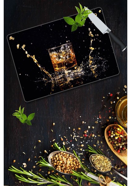 Altın Bardak Desenli Cam Kesme Tahtası 30 cm x 40 cm fiyatları