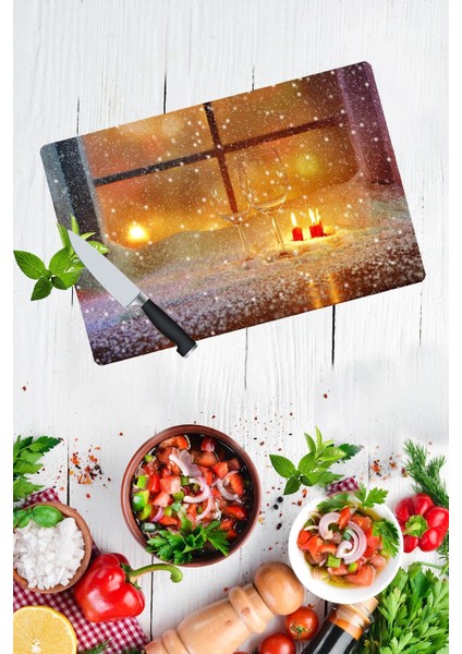 Kış 2 Cam Kesme Tahtası 30 cm x 40 cm