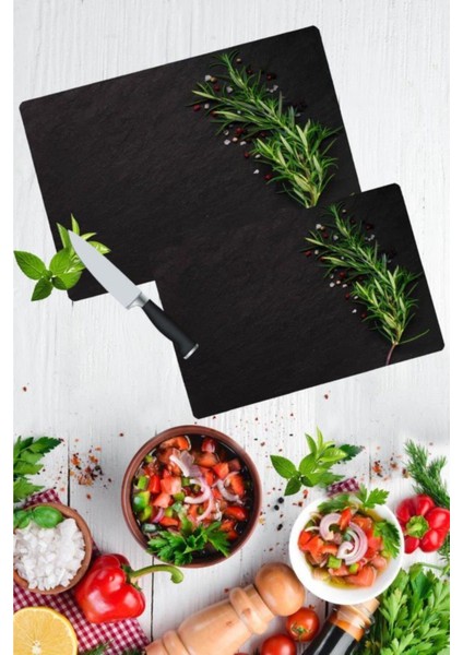 2'li Takım Kekik Desen Görünümlü Takım Cam Kesme Tahtası