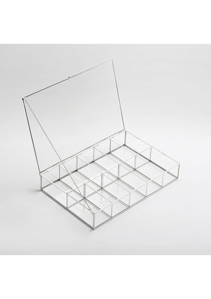 Gümüş Silver Kapaklı 10 Bölmeli Takı Aksesuar Çikolata Kutusu 30X20X6CM