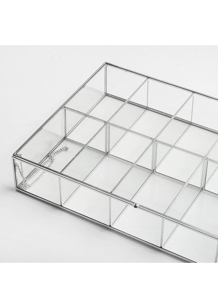 Gümüş Silver Kapaklı 10 Bölmeli Takı Aksesuar Çikolata Kutusu 30X20X6CM