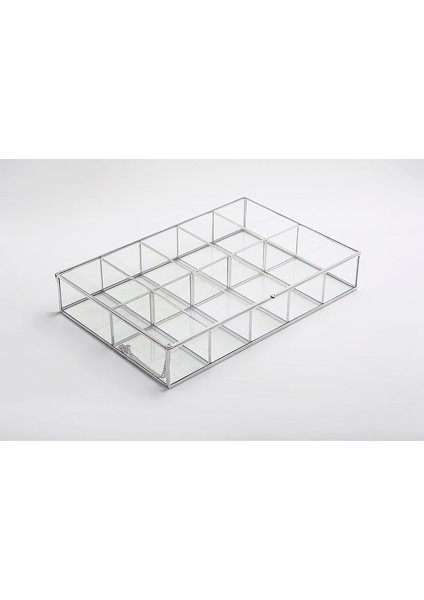 Gümüş Silver Kapaklı 10 Bölmeli Takı Aksesuar Çikolata Kutusu 30X20X6CM