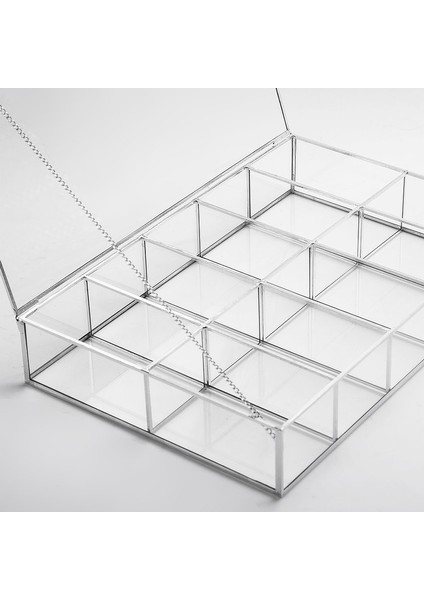Gümüş Silver Kapaklı 10 Bölmeli Takı Aksesuar Çikolata Kutusu 30X20X6CM