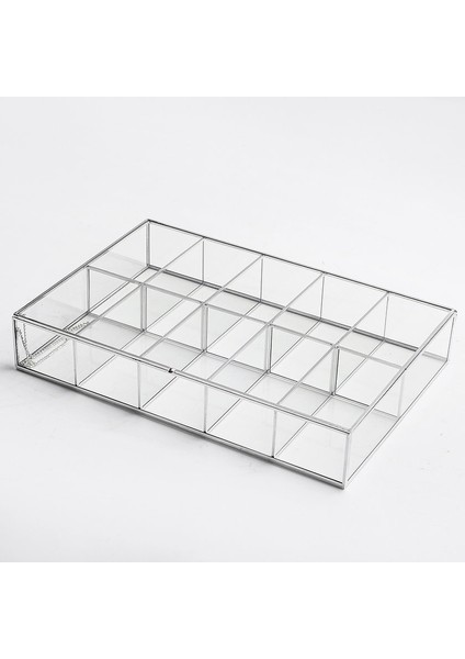 Gümüş Silver Kapaklı 10 Bölmeli Takı Aksesuar Çikolata Kutusu 30X20X6CM
