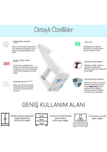 Baby Lock 5 Adet Bebek Çocuk Çekmece Dolap Güvenlik Kilidi Gizli Kilit