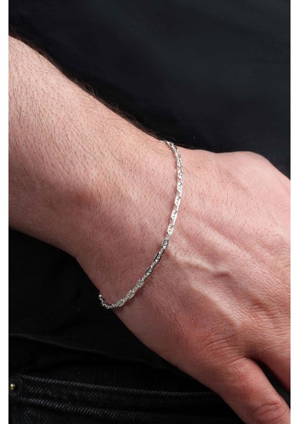 925 Ayar Italyan Aynalı Figaro Erkek Bileklik DBSE4008