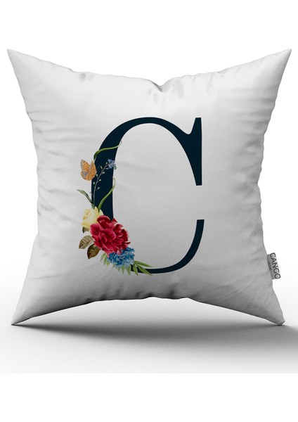 Kırmızı Çiçekli Harfli Kırlent Kılıfı - C Harfi