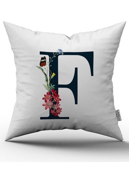 Kırmızı Çiçekli Harfli Kırlent Kılıfı - F Harfi