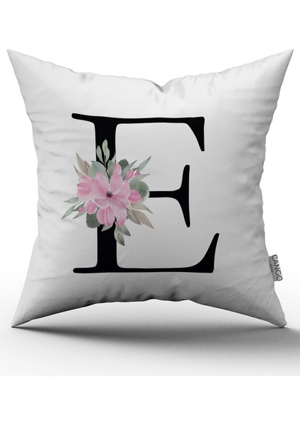 Pembe Çiçekli Harfli Kırlent Kılıfı - E Harfi