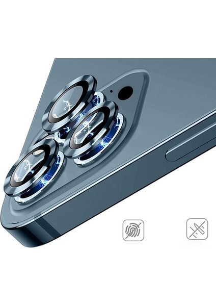 Apple iPhone 12 Pro 3D Metal Çerçeveli Kamera Lens Koruyucu Mavi