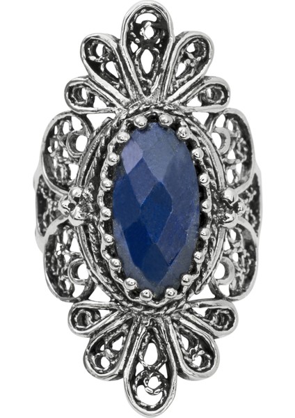 925 Ayar Gümüş El Tasarımı Telkari Sanatı Doğal Lapis Lazuli Taşlı Kadın Yüzük modelleri