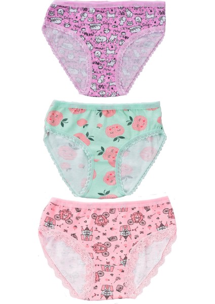 Kız Çocuk 840 Desenli 3'lü Slip Renkli