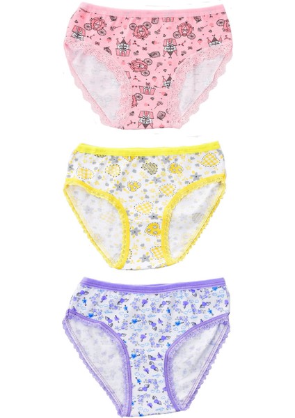 Kız Çocuk 840 Desenli 3'lü Slip Renkli