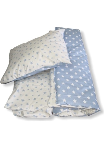 %100 Pamuk Bebek/Çocuk Mavi Beyaz Yıldızlı Yastık Çarşaf Yorgan Seti fiyatları