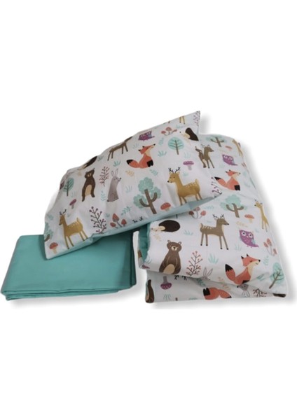 Pamuk Bebek/Çocuk Yastık Çarşaf Yorgan Seti Doğa Desenli/mint Yeşili