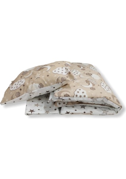 Pamuk Bebek/Çocuk Yastık Çarşaf Yorgan Seti Kahverengi Bulutlu/kahverengi Yıldızlı