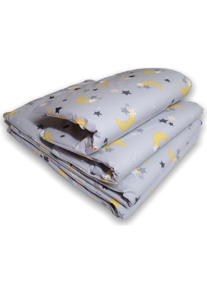 Bebek Beşik Kenar Koruma 100X200 Gri Zemin Sarı Hilal