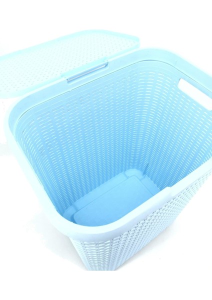 Mavi, Hasır Desenli Kapaklı Çamaşır Sepeti – 55x43x33cm fırsatları