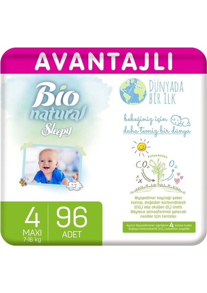 Bio Natural Bebek Bezi 4 Numara Maxi 96'lı