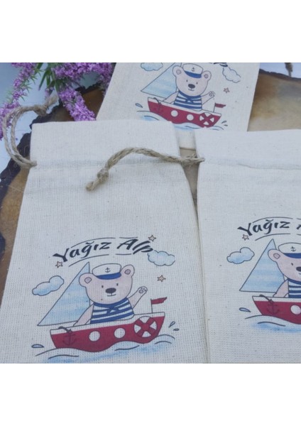 30 Adet Amerikan Bezi Kumaş Keten Kese 9X13 cm Denizci Baskılı Bebek Kese
