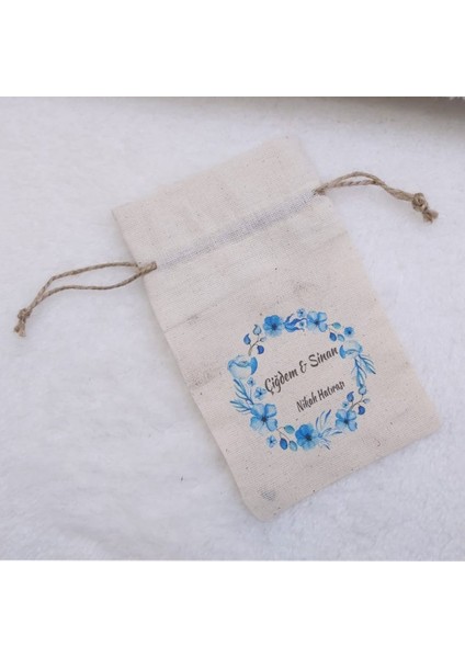 30 Adet Amerikan Bezi Kumaş Keten Kese 9X13 cm Mavi Çiçekli