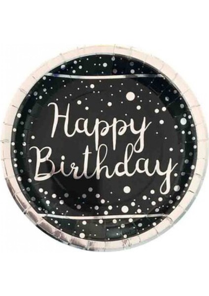 Tabak Happy Bırthday Parlak Varak Baskılı Siyah Pk:6