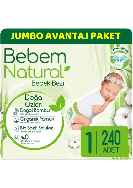 Bebem Bebek Bezi Natural Jumbo Avantaj Pk Beden:1 (2-5kg) Yenidoğan 240 Lı