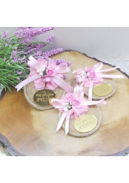 30 Adet Lazer Çiçekli Hasır Etiketli Tabla Bebek Magnetleri