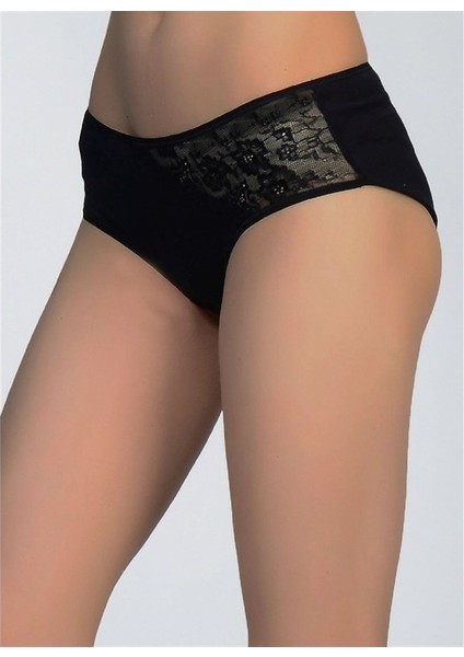 467 Pamuklu Dantelli Normal Külot - Siyah