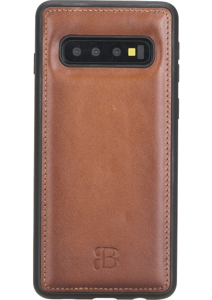 Samsung Galaxy S10 Efektli Kahverengi Deri Arka Telefon Kılıfı