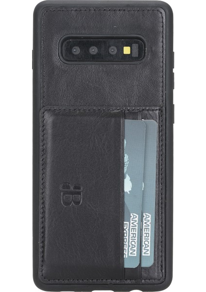 Samsung Galaxy S10 Plus Siyah Deri Esnek Ayaklı Arka Kapak Telefon Kılıfı