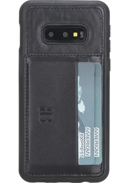 Samsung Galaxy S10E Siyah Deri Esnek Ayaklı Arka Kapak Telefon Kılıfı