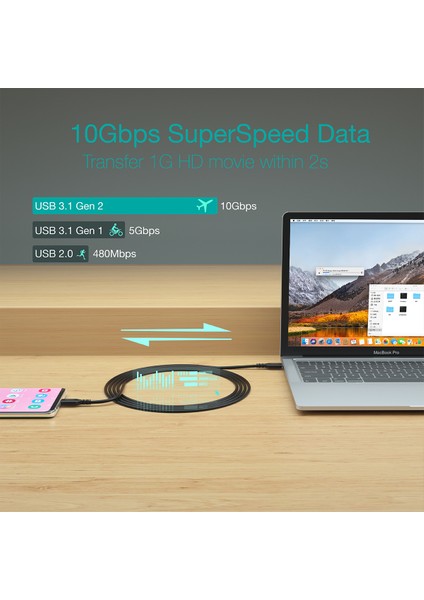 100W USB-C to USB-C 3.1 Gen2 Hızlı Şarj Destekli Data Kablosu - 2 Metre - XCC-1007 - Siyah fiyatları