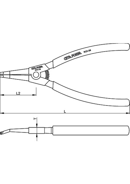 Ceta Form N23-38 Özel Segman Pensesi 210 mm (Eğik Ağız-Merkezleme Delikli)