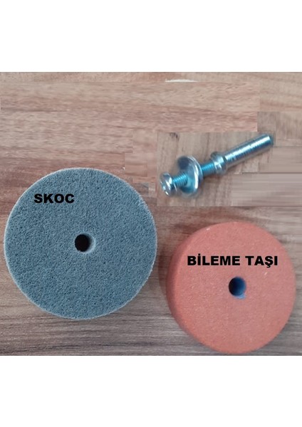 Matkap Adaptörlü Bileme Temizleme Parlatma Polisaj Disk Seti Skoc Değirmen Taşı Adaptör 3 Lü Set