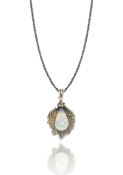 Ay Taşlı Zambak Model Telkari Gümüş Kolye fiyatları