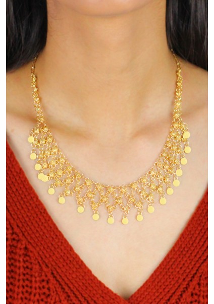 Üç Sıra Altın Kaplama Kişniş Midyat Gümüş Gerdanlık Kolye