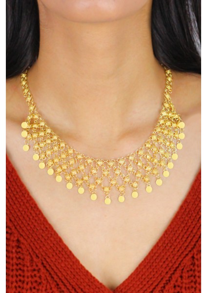 Dört Sıra Altın Kaplama Kişniş Midyat Gümüş Gerdanlık Kolye