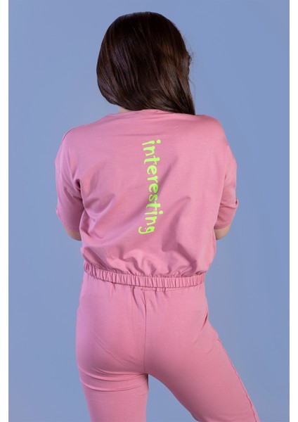 Toontoy Kız Çocuk Crop Model Cep Detaylı Baskılı Eşofman Takımı